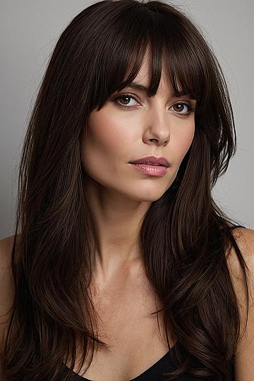Deep brunette waves framing the face