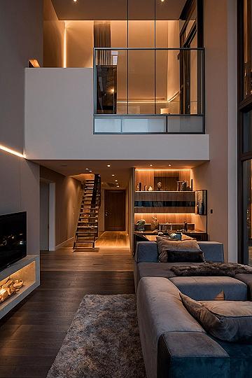 warm glow of ambient and task lighting