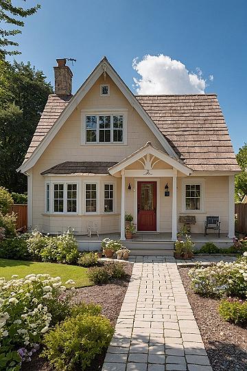 Soft Yellow Siding and Textured Roof Detail