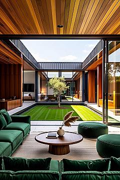Modern Courtyard Living: Verdant Aesthetic Interior Oasis