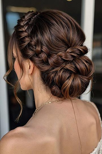 Braided Updo with Soft, Loose Tendrils