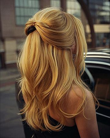Golden Blonde Curls Gathered with a Subtle Twist