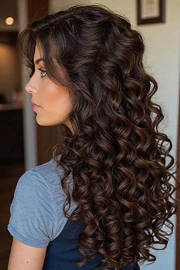 Loose, Cascading Curls in Profile