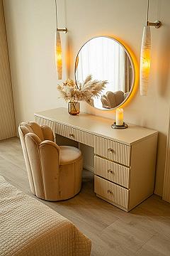 Chic Circular Mirror Vanity for Modern Bedroom Design