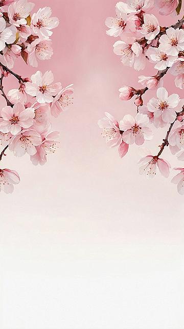 Blossoming Cherry Branches Framing a Soft Rose Background