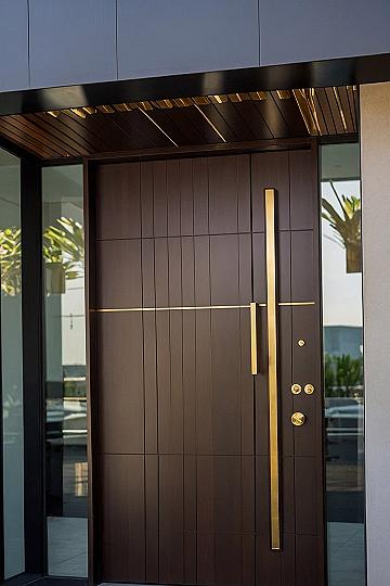 Minimalist Wood Doors With Metal Inlays