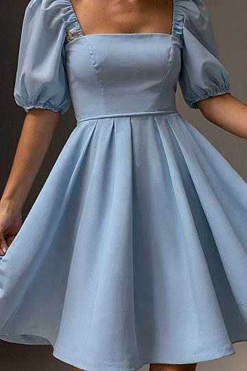 Styling A Short Sky Blue Dress With Puff Sleeves