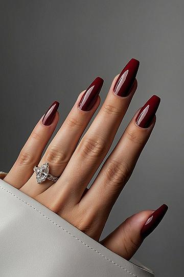 Classic Burgundy Coffin Acrylic Nails For Fall