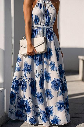 Styling a Blue and White Halter Floral Maxi Dress
