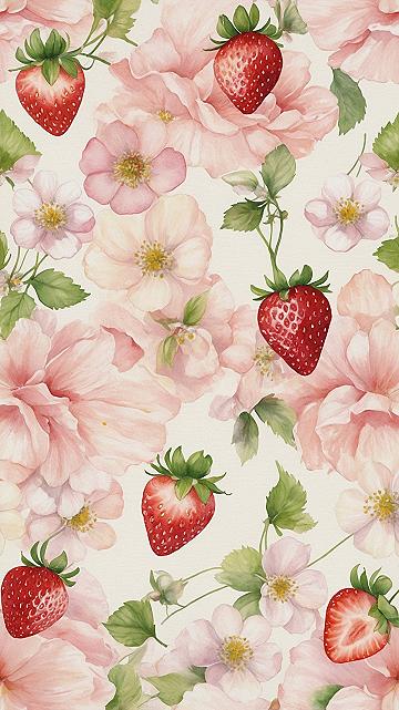 Strawberry and Floral iPhone Wallpaper Patterns