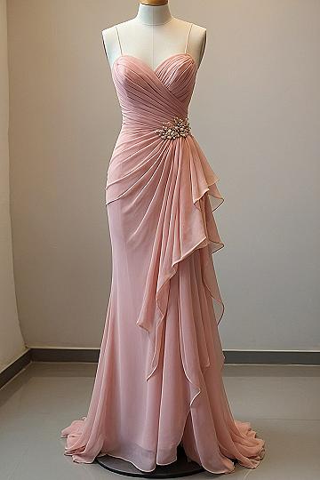 Choosing a Ruched Pearl Pink Chiffon Gown