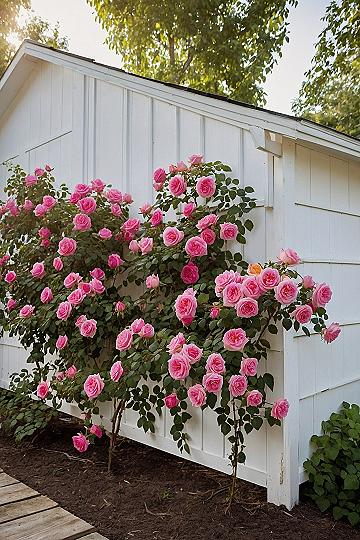 Growing Climbing Pink Roses on Exterior Walls