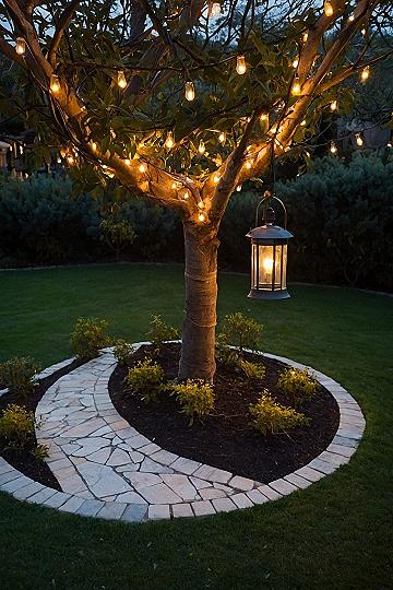 Adding Hanging Lanterns and String Lights Around Trees