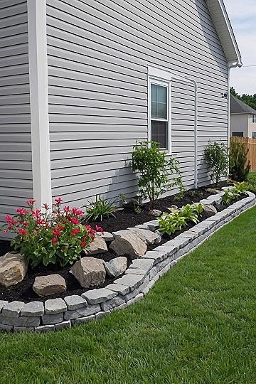Adding Stone Retained Flower Beds to Foundation Walls