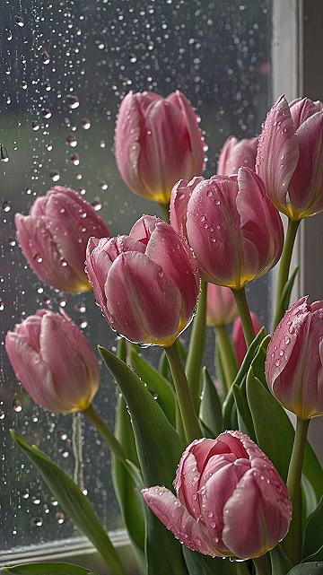 Rainy Day Pink Tulip Wallpapers for Phone Screens