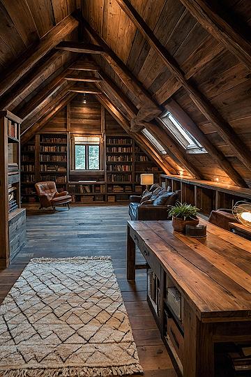 Designing a Wooden Attic Library and Study Space