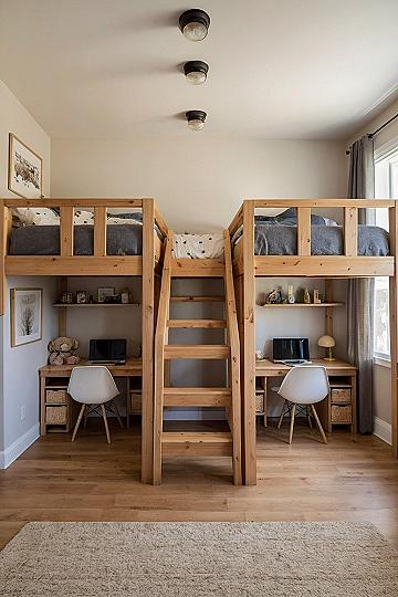 Designing a Dual Loft Bed Setup with Integrated Desks