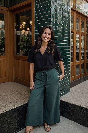 Styling a Short Sleeve Blouse with Wide Leg Pants