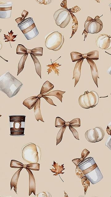 Cozy Neutral Coffee And Bow Patterns For Autumn