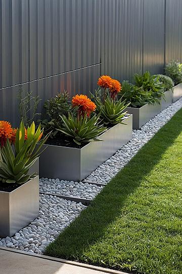 Using Metal Planters and Gravel Borders
