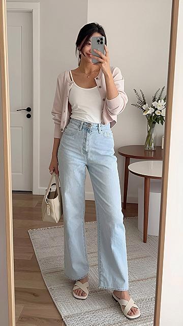 Lightwash Straight Leg Jeans and Simple Cardigans