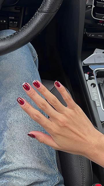 Deep Red Nails with Subtle White Tips
