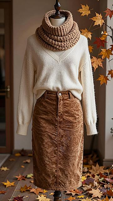 Layering Textures With Sweaters and Corduroy Skirts
