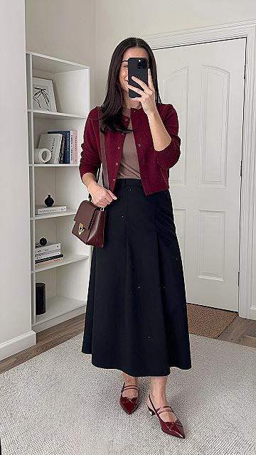 Pairing a Button Cardigan with a Midi Skirt for Casual Workdays