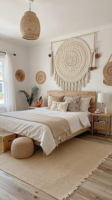 Natural Textures and Woven Wall Art in Beach Bedrooms