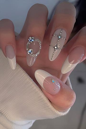 Adding Silver Rhinestones and Charms to Y2K Nails