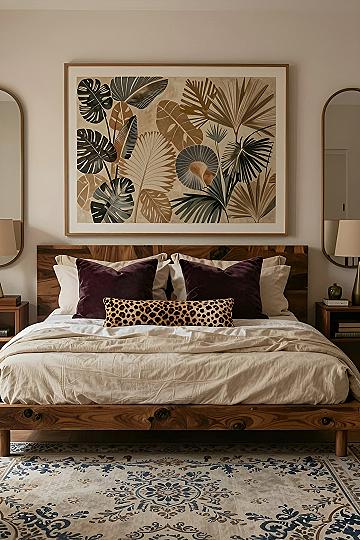 Mixing Bold Botanical Art with Warm Wood Tones