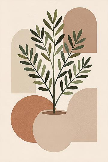 Botanical Wall Art With Neutral Geometric Backgrounds