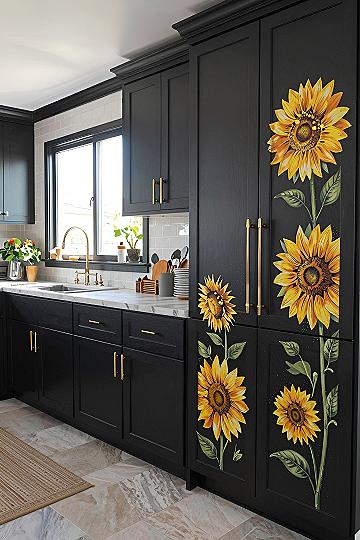 Painting Sunflowers on Dark Kitchen Cabinets