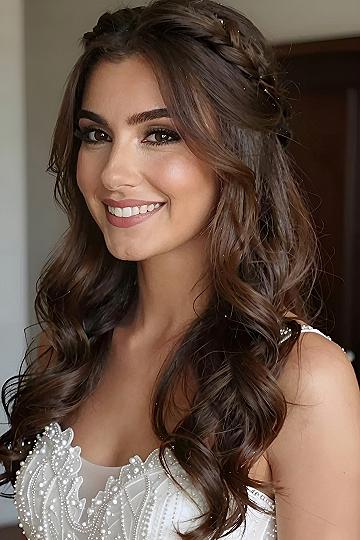 Half Up Half Down Braided Brunette Wedding Hair