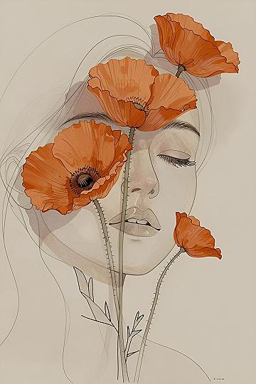 Combining Floral Elements With Simple Line Portraits