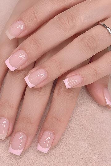Square French Tips in Soft Pastel Pink