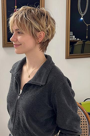 Textured Shaggy Blonde Pixie Cut