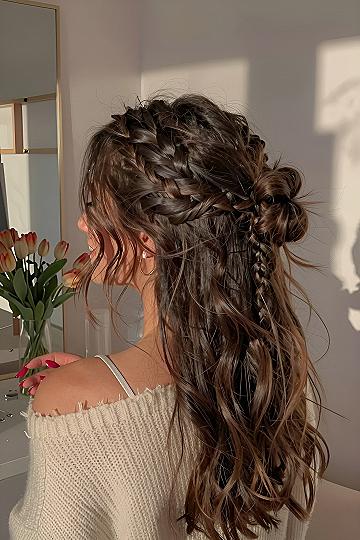 Half Up Half Down Boho Braids with Loose Waves