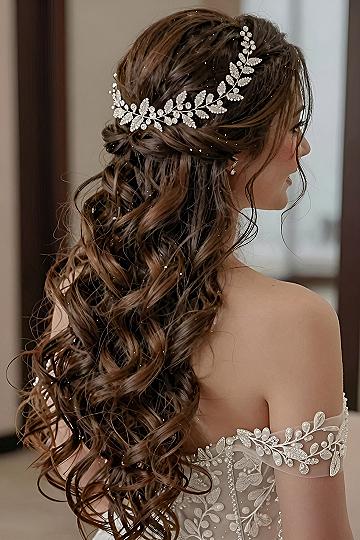 Half Up Half Down Curls with a Crystal Vine