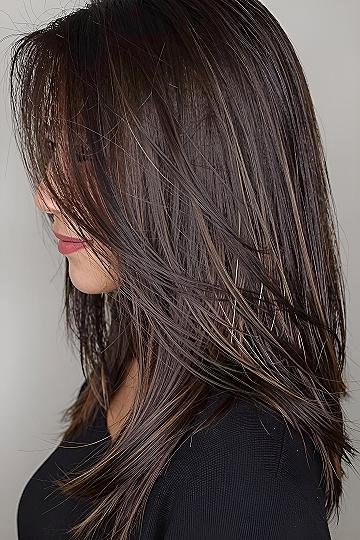 Subtle Chocolate Balayage on Sleek Long Layers