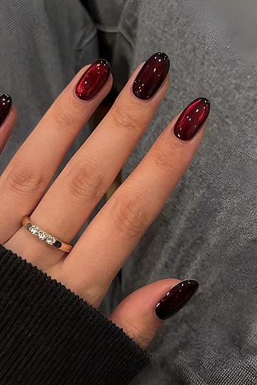 Velvet Cat Eye Dark Red Holiday Nails