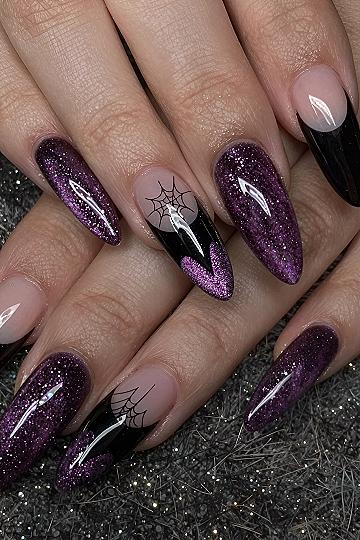 Glitter French Tips With Spiders And Webs