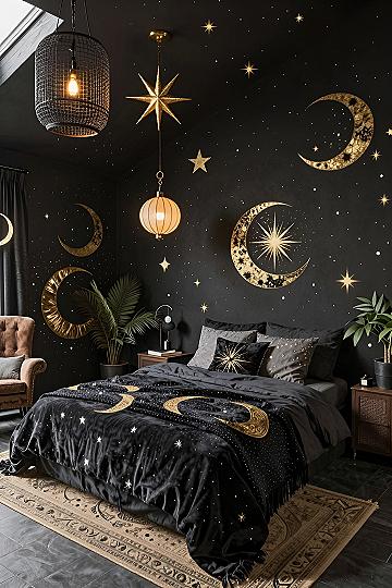 Creating a Celestial Theme With Dark Walls and Gold Accents