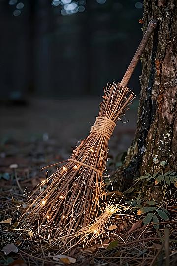 Adding a Lighted Witch Broom to Your Yard Decor