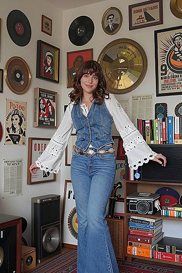 Pairing Bell Bottom Jeans With a Matching Denim Vest