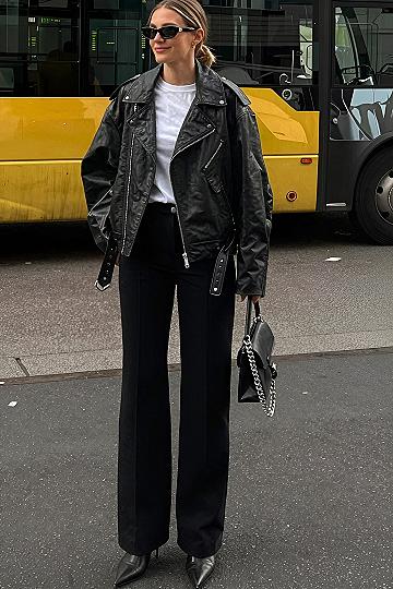 Pairing an Oversized Biker Jacket with Tailored Trousers
