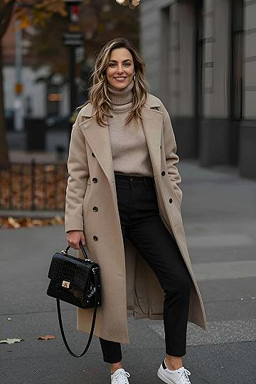 Styling a Neutral Wool Coat With a Turtleneck