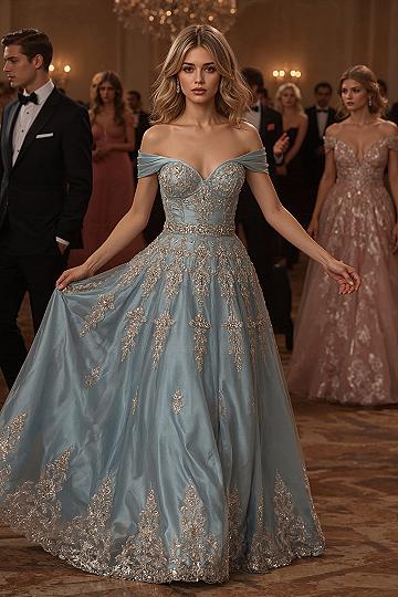 Victorian Formal Wedding Gown: Royal Blue & Gold Ball Elegance