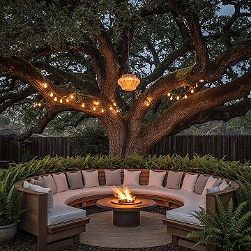 Cozy Tree Seating Area with Fire Pit Landscaping