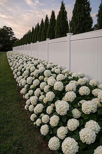 Luxurious White Hydrangea Front Yard Landscape: Elegant Simplicity